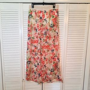 Sheer floral swim cover up palazzo pants LG *B